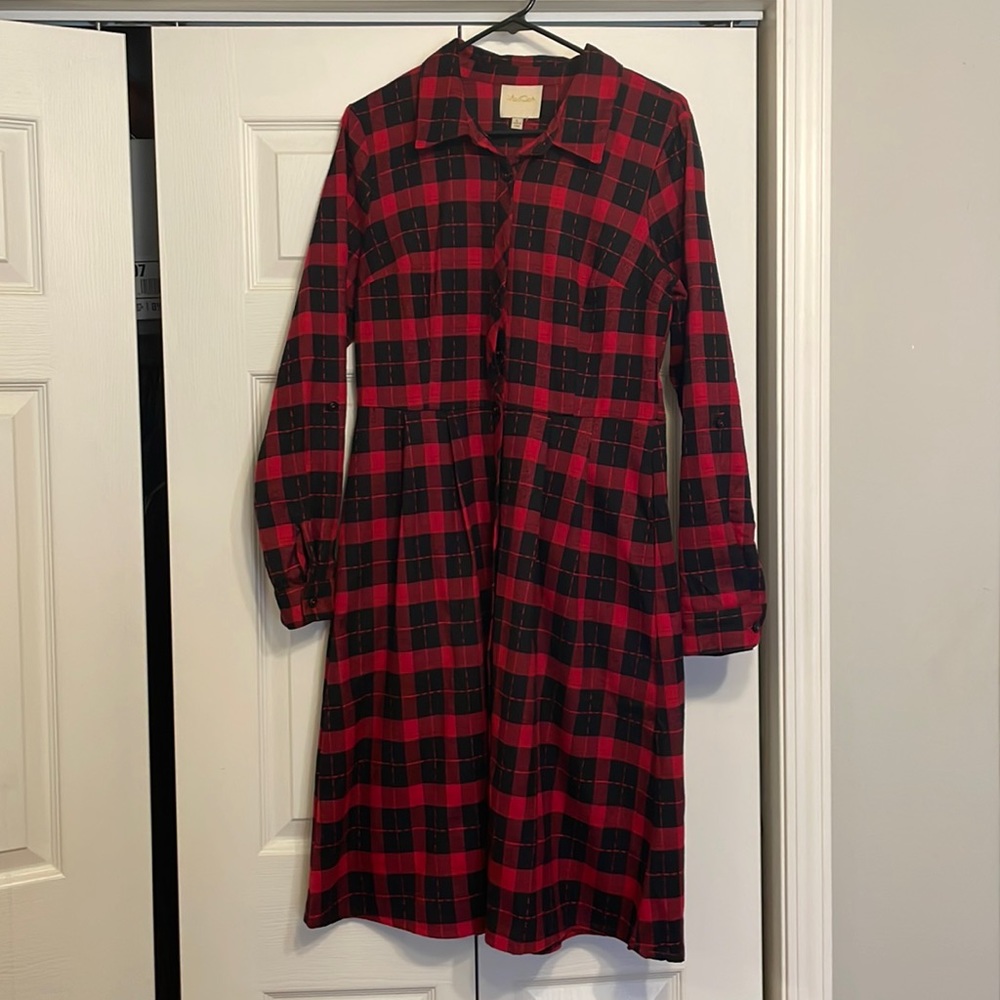 MODCLOTH buffalo check flannel shirt dress with pockets